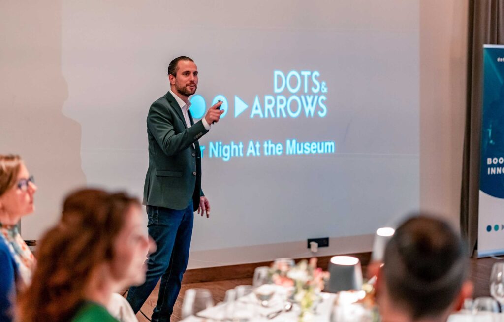 Joost Damen presenting at an event called Night at the Museum